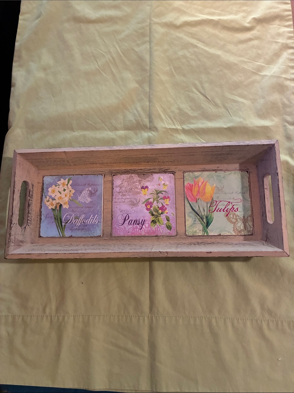 Floral Wooden Serving Tray in Pink, Green & Purple